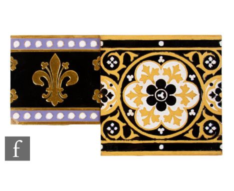A 19th Century Campbell Brick &amp; Tile Co 8 inch dust pressed tile, relief moulded in Gothic Revival style with a repeat st