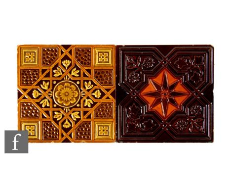 A 19th Century Maw &amp; Co. Broseley Salop 6 inch dust pressed floor tile, with relief moulded central star decoration surro