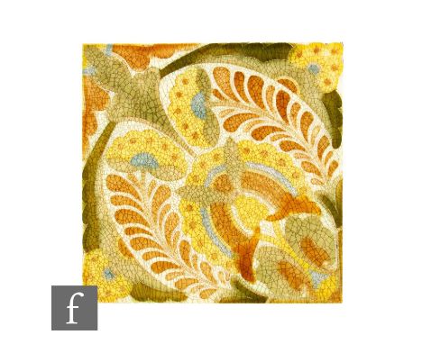 A late 19th Century Campbell Brick &amp; Tile Co dust pressed 8 inch tile decorated in the Art Nouveau style with stylised fl