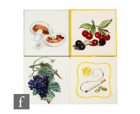 A collection of 20th Century dust pressed 6 inch tiles, each decorated with fruits or vegetables, to include a Pilkington's e