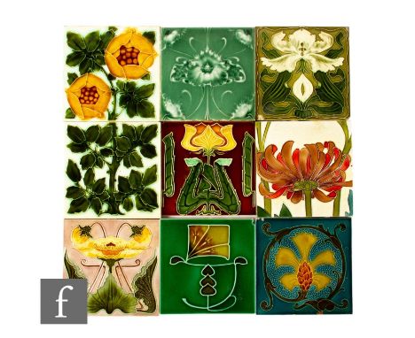 An assorted collection of 20th Century 6 inch dust pressed tiles, makers to include Pilkington's, Henry Richards, J&amp;W Wad