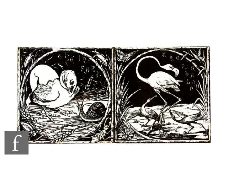 A 20th Century Mintons China Works 6 inch dust pressed tile, decorated in the Pantaloon pattern from the Seven Ages of Bird L