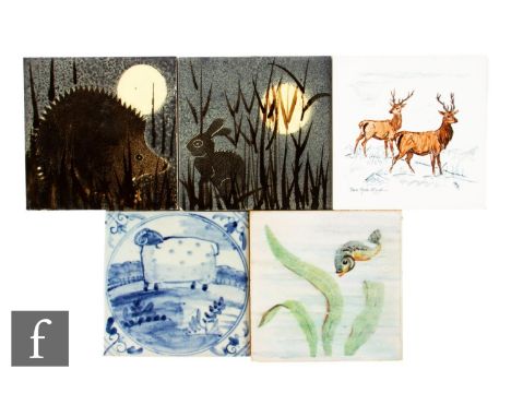 A collection of assorted 20th Century 6 inch dust pressed tiles, to include two H &amp; R Johnson Ltd tiles, both printed and