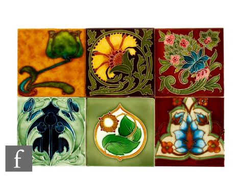 A collection of early 20th Century 6 inch dust pressed tiles, makers to include Minton's China Works, Trentham/Marsden Tile C