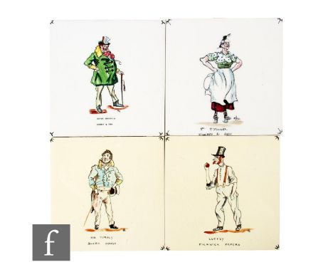 A 20th Century T&amp;R Boote 6 inch dust pressed tile, hand painted with a character study of Mrs McStinger from Charles Dick