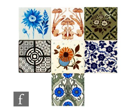 An assorted collection of 20th Century 6 inch dust pressed tiles, makers to include Wedgwood, T&amp;R Boote, Minton Hollins &