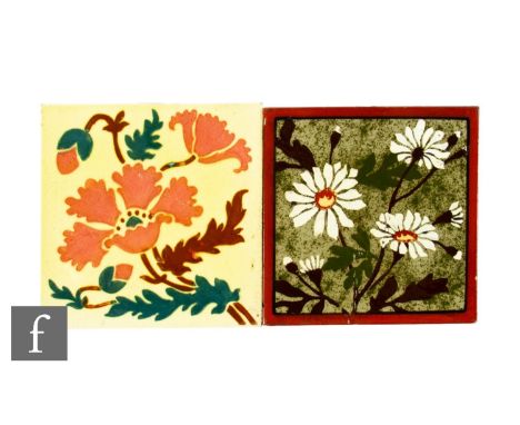 A late 19th Century Josiah Wedgwood &amp; Sons Etruria 6 inch dust pressed tile,&nbsp;with Marsden Patent decoration depictin