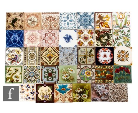 A quantity of 19th Century 6 inch dust pressed tiles from various makers to include Mintons, Minton Hollins &amp; Co and Sher
