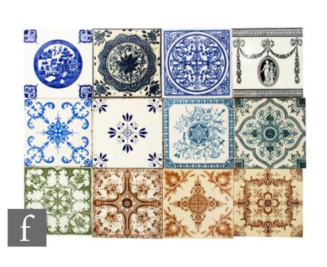 A collection of 19th Century 6 inch dust pressed tiles to include examples from Henry Richards Tile Co, Minton Hollins &amp; 