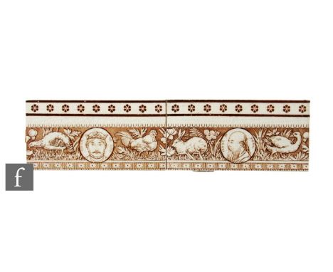 Two dust pressed rectangular tiles, probably Wedgwood, each decorated with a central roundel with a portrait, one of Isaac of