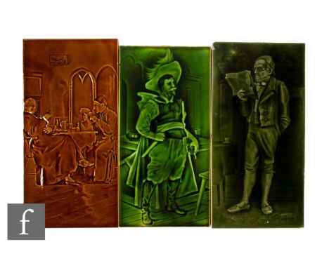 An early 20th Century Sherwin &amp; Cotton dust pressed Emaux Ombrants tile from the Dickens series modelled by George Cartli