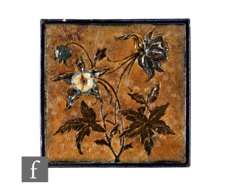 A 19th Century&nbsp;Martin Brothers 6 inch stoneware tile, by Robert Wallace Martin, incised and modelled in low relief with 