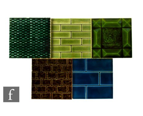 A collection of Pilkington's Pottery &amp; Tile Co 6 inch dust pressed tiles, each decorated with a variant on a brick design