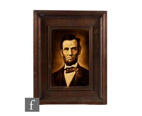 An early 20th Century Sherwin &amp; Cotton Emaux Ombrants dust pressed portrait tile, of Abraham Lincoln in 'Commemoration of