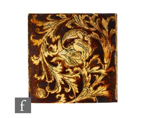 A late 19th to early 20th Century Martin Brothers 6 inch plastic clay tile, decorated with a salt glazed stylised serpent eat