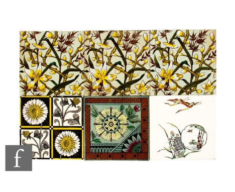A collection of late 19th Century 6 inch tiles in the Aesthetic taste, to include a WT Copeland &amp; Sons plastic clay tile 