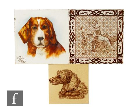 A late 19th Century dust pressed 6 inch tile, circa 1870, from the Wedgwood Dog's Heads series, probably by Thomas Allen, in 