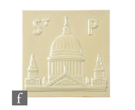 A 20th Century Carter Stabler &amp; Adams 6 inch dust pressed tile, embossed decoration depicting the upper frontage of St Pa