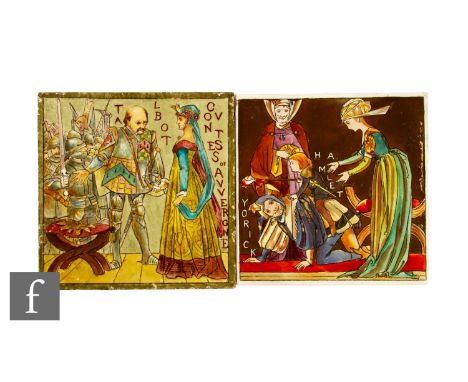A 19th Century Copeland 8 inch plastic clay tile from the Shakespeare series, printed and painted with a scene from Hamlet, t