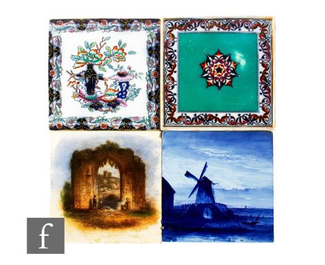 A 19th Century W T Copeland 8 inch plastic clay tile, hand enamel decorated by W Yale with a Dutch inspired landscape scene w