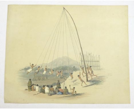 *Angas (George French). Maori, Or, Native Swing, [from the New Zealander's Illustrated, 1857],  hand-coloured lithograph, fro