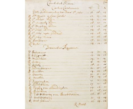 Valor Ecclesiasticus, 1535. A manuscript abstract of the Valor Ecclesiasticus of 1535, 16th or early 17th century,  105 pp. i