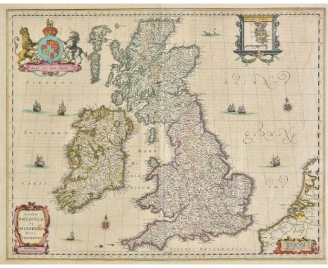 British Isles. Jansson (Jan), Magnae Britanniae et Hiberniae nova descriptio, circa 1646, engraved map with contemporary outl