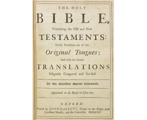 Thomas Gray's Bible. The Holy Bible, Containing the Old and New Testaments..., Oxford: John Baskett, 1715,  separate New Test
