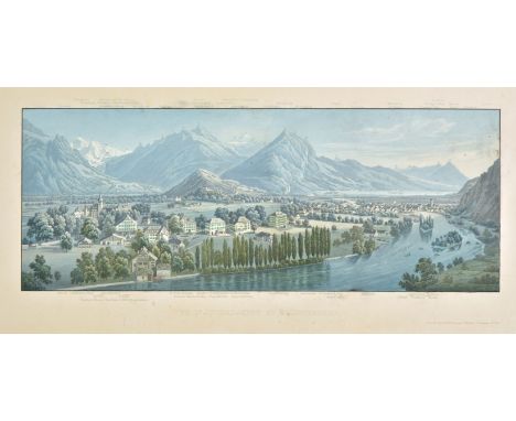 *Switzerland. Dikenman (Rudolf), Vue D'Interlacken et D'Unterseen, circa 1860, fine aquatint panorama with contemporary hand 