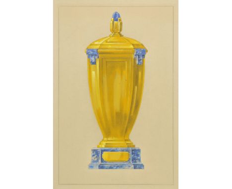 *Art Deco. Two large designs for a chalice and an urn, early 20th century, two pencil and watercolour designs, some marginal 