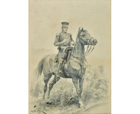 *Woodville (Richard Caton, 1856-1929). General Gneisenau at the Battle of Leipzig, 1895, pen and wash drawing, signed and dat