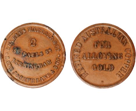 Tokens, Australia, Harrold, Charles & Co, Birmingham, UK, halfpenny token, undated, 2 ST PAULS SQ / BIRMINGHAM / LATE JOSEPH 