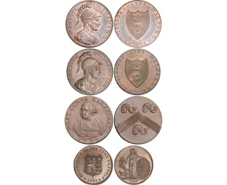 Tokens, British, Hampshire (3): Southampton, W. Taylor, R.V. Moody & Co., halfpennies, 1791 (2 - DH.89/89b with plain edge); 