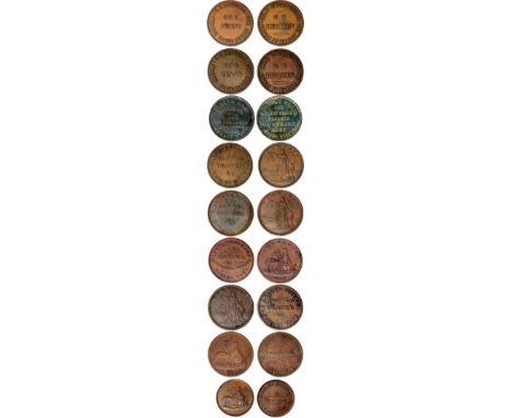 Tokens, Australia, Abrahams, Lewis, Hobart, Draper, copper penny, 1855; other pennies from Hobart (7): R. Andrew Mather, Drap