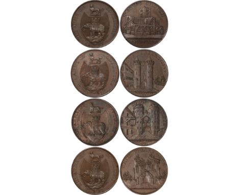 Tokens, British, Warwickshire, Coventry, Kempson's buildings series, halfpennies, 1797 (8), rev. City arms and crest, obvs. S