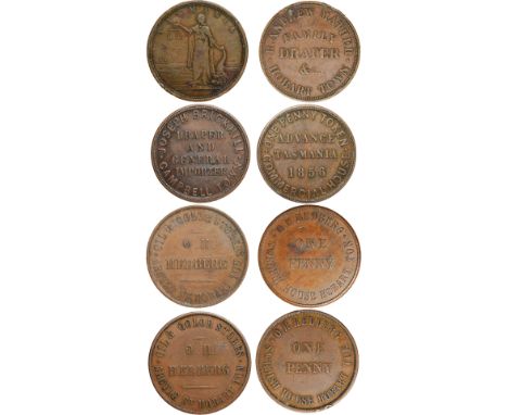 Tokens, Australia, R. Andrew Mather, Draper, copper penny; other pennies from Tasmania (3): Brickhill, Joseph, Campbell Town,