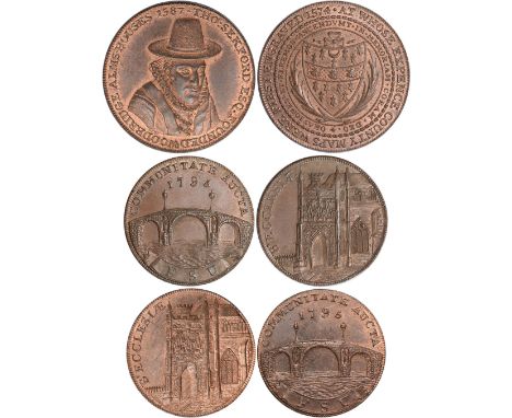 Tokens, British, Suffolk (3): Beccles, [unknown issuer], halfpennies, 1795 (2), the Church, rev. the Bridge, F S U on ribbon 