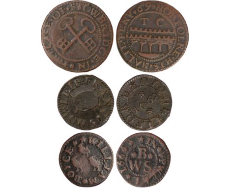 Tokens, British, Norfolk, Outwell, Frances Boyce, farthing, 1664, scales (W.232); Stoke, Iohn Hvbbard, farthing, Grocers’ Arm