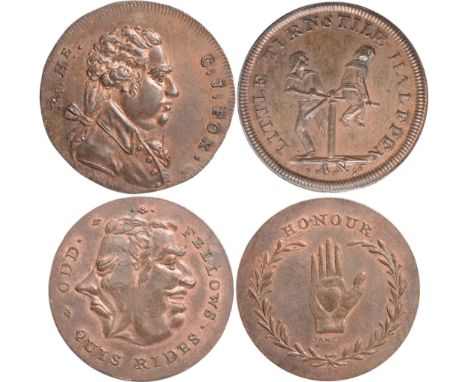 Tokens, British, Middlesex, Thomas Spence, halfpennies (2): 1796, bust of Rt Hon. C.J. Fox, rev. boys playing on turnstile (D