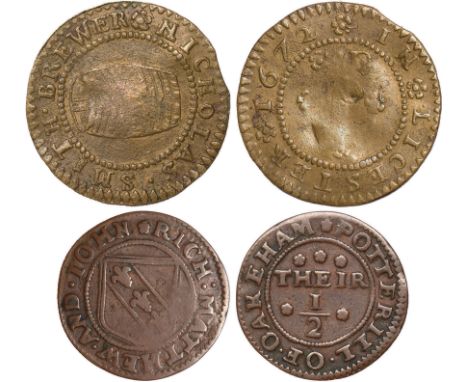 Tokens, British, Leicestershire, Leicester (4): Daniell Heggs, halfpenny, 1667, unicorn (W.38); Iohn Pares, halfpenny, 1666, 