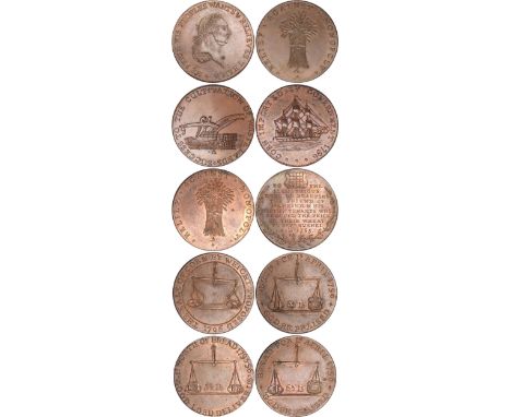 Tokens, British, Gloucestershire, Badminton, [J. Jelly and D. Arnot], halfpennies, 1796 (5), devices comprise bust of George 