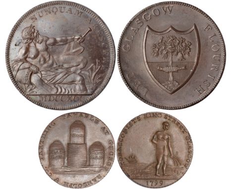 Tokens, Scotland, Lanarkshire, Glasgow (2): Gilbert Shearer & Co., halfpenny, 1791, City arms, rev. river god reclining on ur