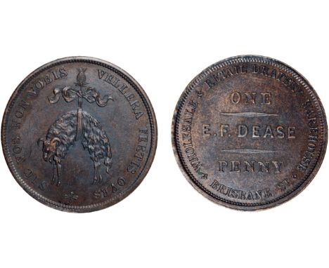 Tokens, Australia, Dease, E. F., Brisbane Street, Launceston, Tasmania, Drapers Merchants, copper penny, legend, rev. golden 