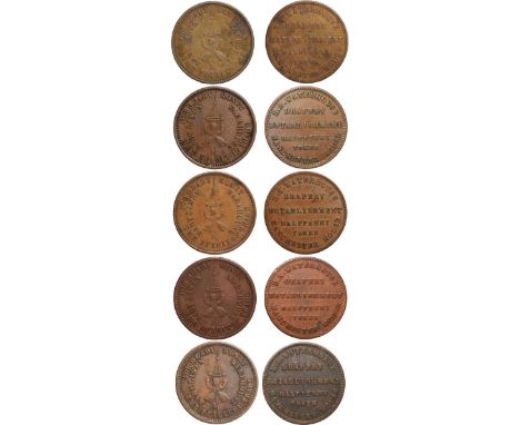 Tokens, Australia, Waterhouse, R. S., Hobart, Drapery and Baby Linen, copper halfpennies (5), with baby-bouncer (G.300 [R4]; 