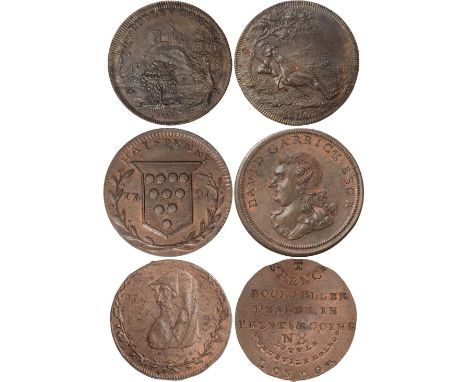 Tokens, British, Worcestershire (2): Dudley, halfpenny, 1790, the Castle, trees in foreground, rev. shepherd resting, sheep n