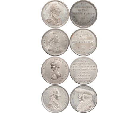 Tokens, British, Middlesex, Political and Social series, penny-sized medals in white metal lauding the Rt. Hon. William Pitt,