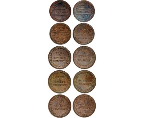 Tokens, Australia, Butterworth T. & Co, Wine & Spirit Merchants, copper pennies (3): long 1 (2) and short 1 (G.34/34a; A.51/5