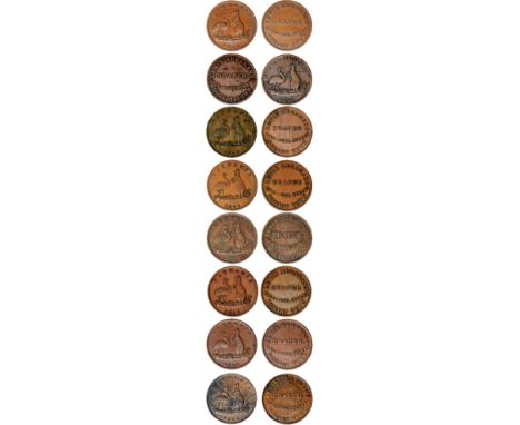 Tokens, Australia, Abrahams, Lewis, Hobart, Draper, copper halfpennies, 1855 (14), kangaroo and emu (G.2; A.2; R.2), fine to 