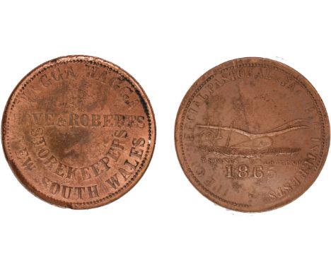 Tokens, Australia, Love & Roberts, Wagga Wagga, Storekeepers, restrike copper penny, 1865, plough above date (G.167; A.335; R