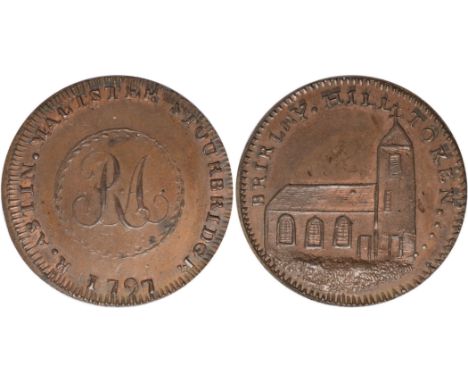 Tokens, British, Worcestershire, Stourbridge, ‘R. Astin’, halfpenny, 1797, Brierley Hill Chapel, rev. cipher RA (DH.32), a fe